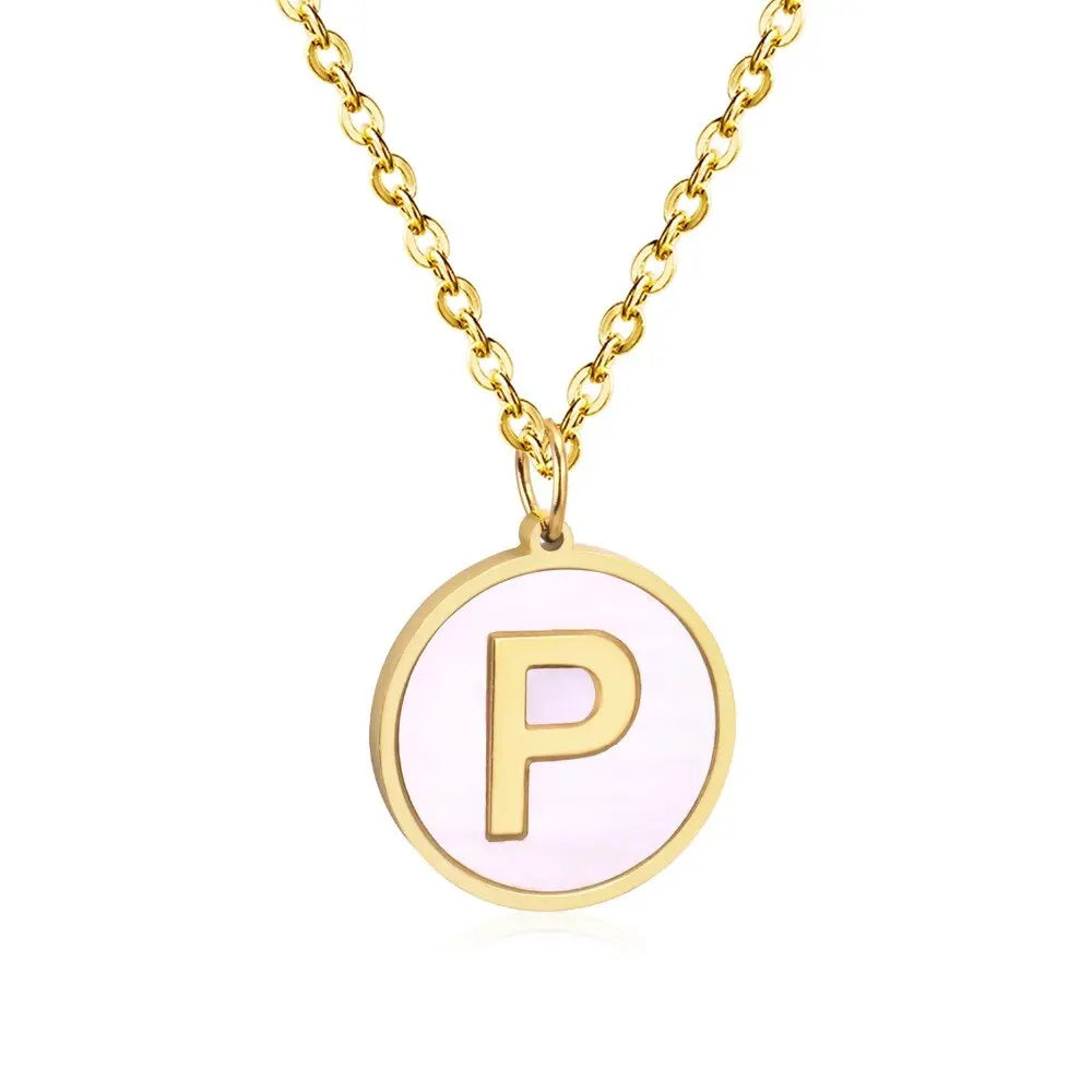 Stainless Steel Round Initial Pendant Necklace Gold Color 26 A-Z Letter Necklaces For Female Party Friend Wholesale asonjewelry